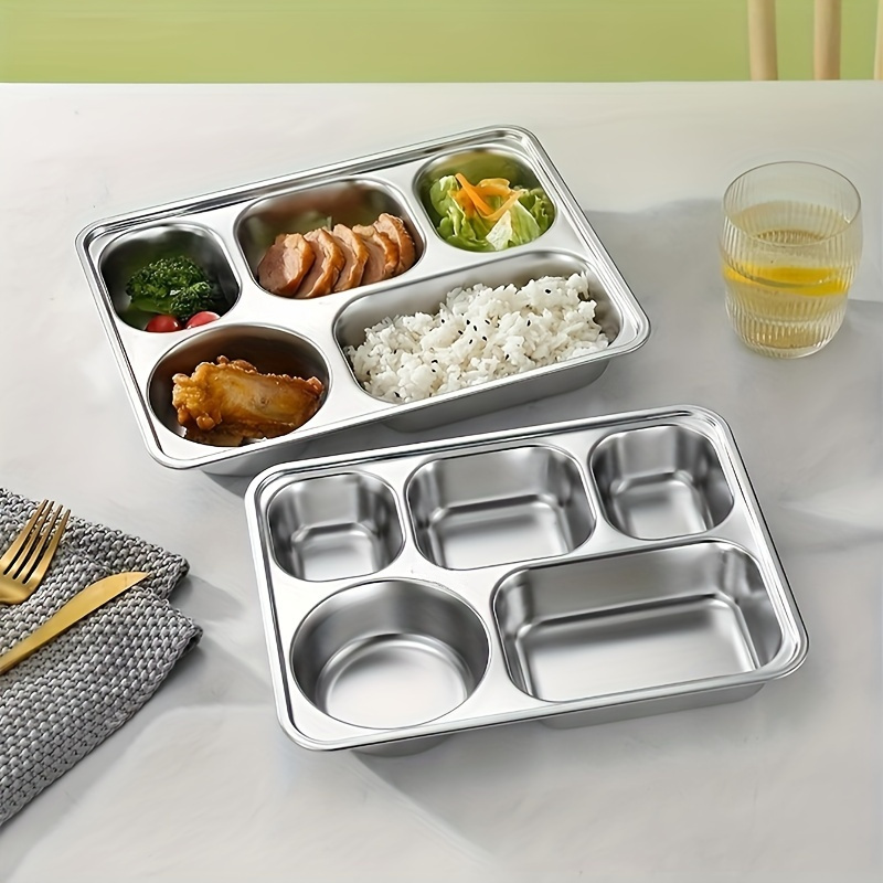 

Stainless Steel Food Grade Fast Food Plate - Adult Dining Room Divider Box With 5 Compartments - Ideal For Canteens And Fast Food Restaurants