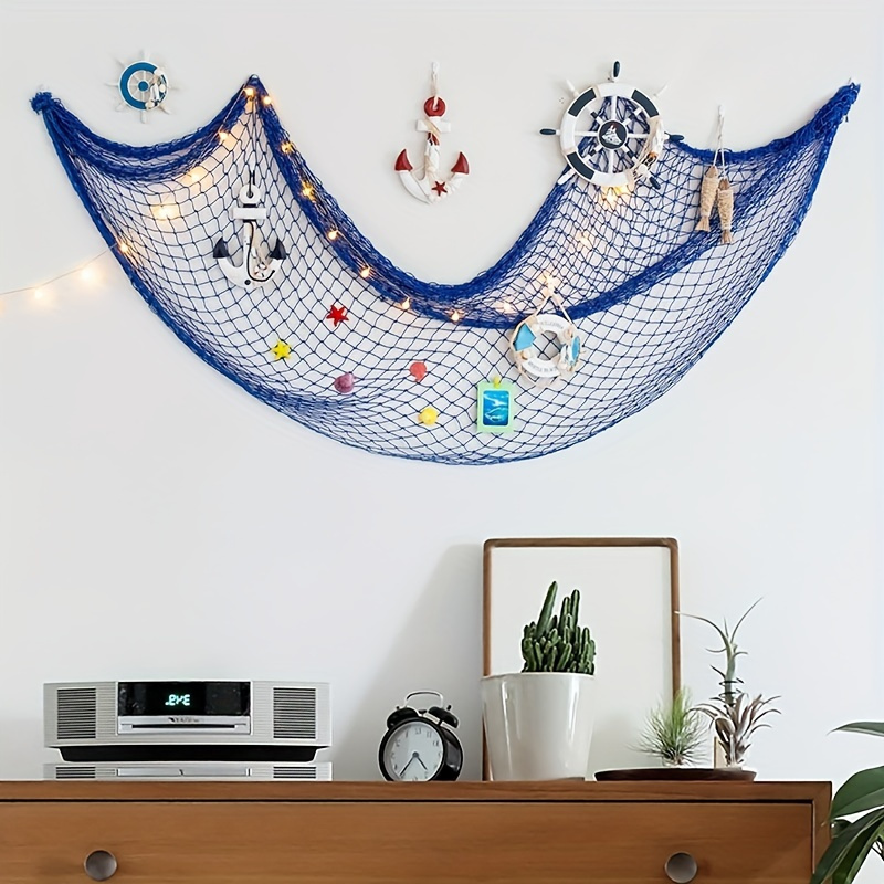 

Large Nautical Fishing Net Wall Decor With Shell Accents - Thick Hemp Rope, Easy Install, Perfect For Photo Display & Room Aesthetics