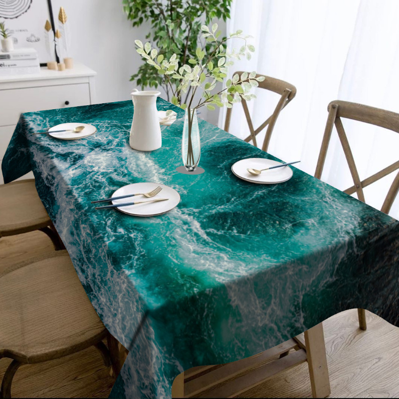 

Ocean Wave Print Polyester Tablecloth - Machine Washable, Reusable Indoor/outdoor Table Cover For Home, Kitchen, Dining, Party, Picnic Decor - Mixed Color Design