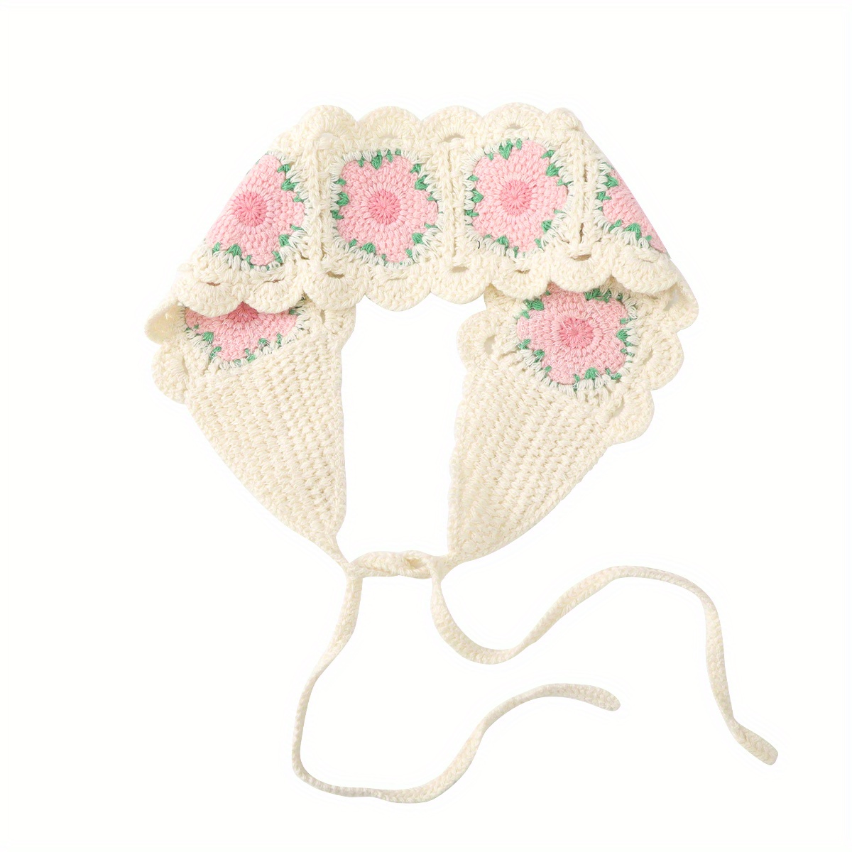 Cherry Handcrafted Crochet Flower Headband Sweet Lace-up Bandana Braided Bandana All-match Headband Pastoral Flower Photo Headband