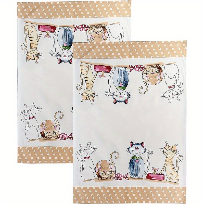 

Cute Cat Decorative Kitchen Towels - 18x26 Inch Super Soft Polyester Blend Dish Cloths - Machine Washable Woven Hand Towels With Animal Theme - Modern Style Summer Dish Towels Set Of 2