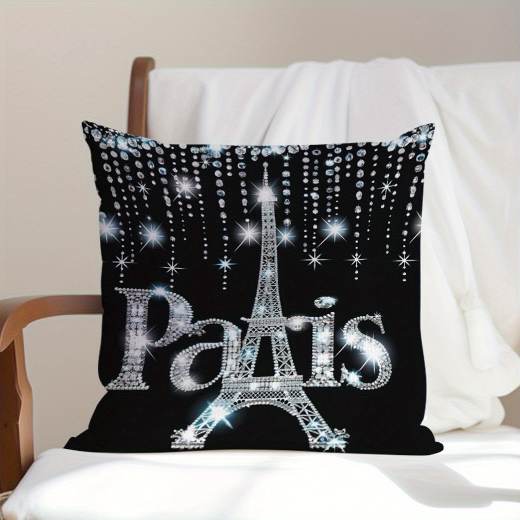 

1pc Paris Tower, Paris, Diamonds Pattern Printed Pillowcases, Cushions, Pillowcases, Suitable For Sofa Beds, Car Living Rooms, Home Decoration Room Decoration, No Pillow Core, 17.7 * 17.7 In