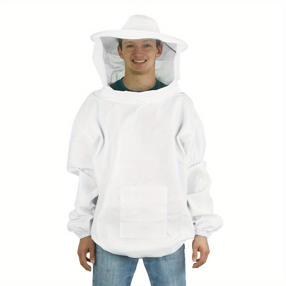 

Professional Beekeeping Suit - 1pc, Breathable Fabric Beekeeper Smock With Veil, Half-body Protection Gear For Apiarists - White Large
