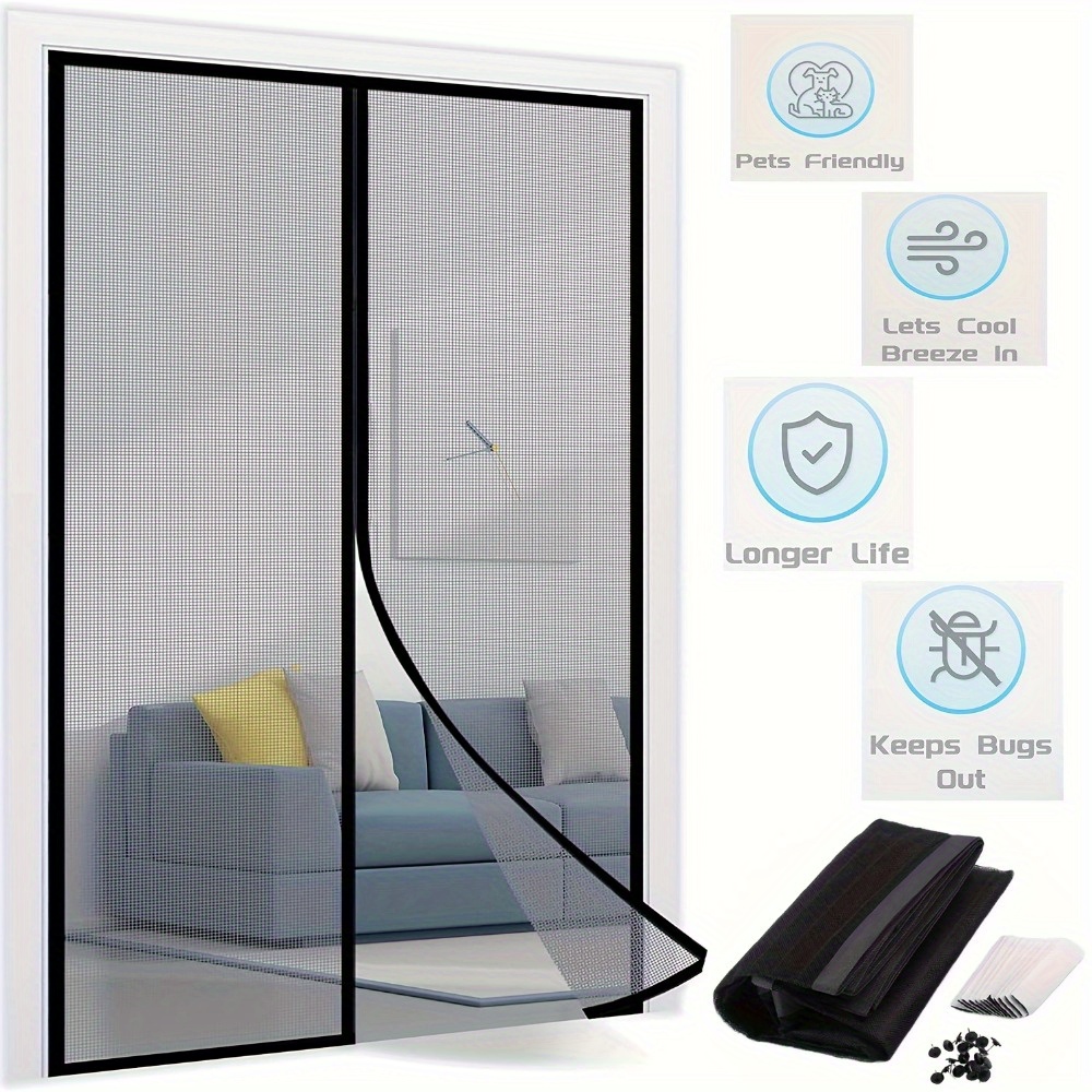 

Easy-install Magnetic Screen Door - Keeps Bugs Out, Perfect For Kids & Pets, Durable Polyester, Classic Style Home Decor