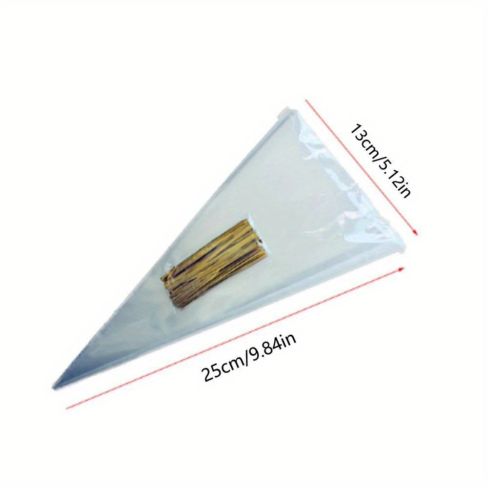Image of 50pcs Cellophane Gift Bags | Cone Shaped Storage Bags With Golden Twist Ties, Suitable For Wedding, Birthday, Party Favors, Halloween, Christmas, Congratulations Gifts, Outdoor Gatherings