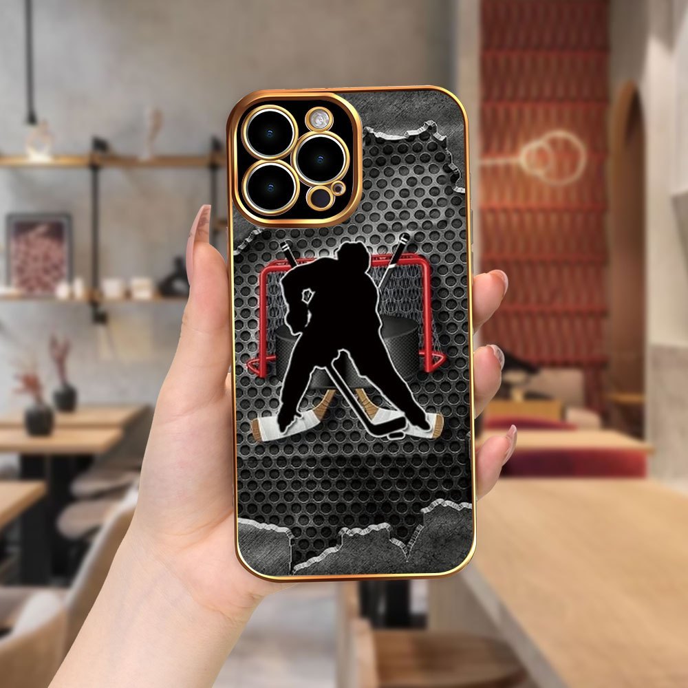 

Creative Ice Hockey Print Electroplated Tpu Phone Case Compatible With 15 14 13 12 11 Xs Xr X 7 8 Plus Pro Max Mini - Durable Protective Cover With Sports Design