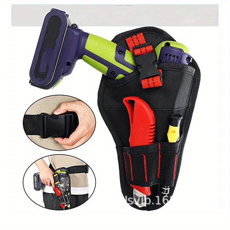 

Heavy-duty Drill Holster Tool Belt Pouch With Storage Pockets For Cordless Drills And Accessories, Professional Electrician's Tool Bag, Uncharged , Material: Fabric, No Battery Included