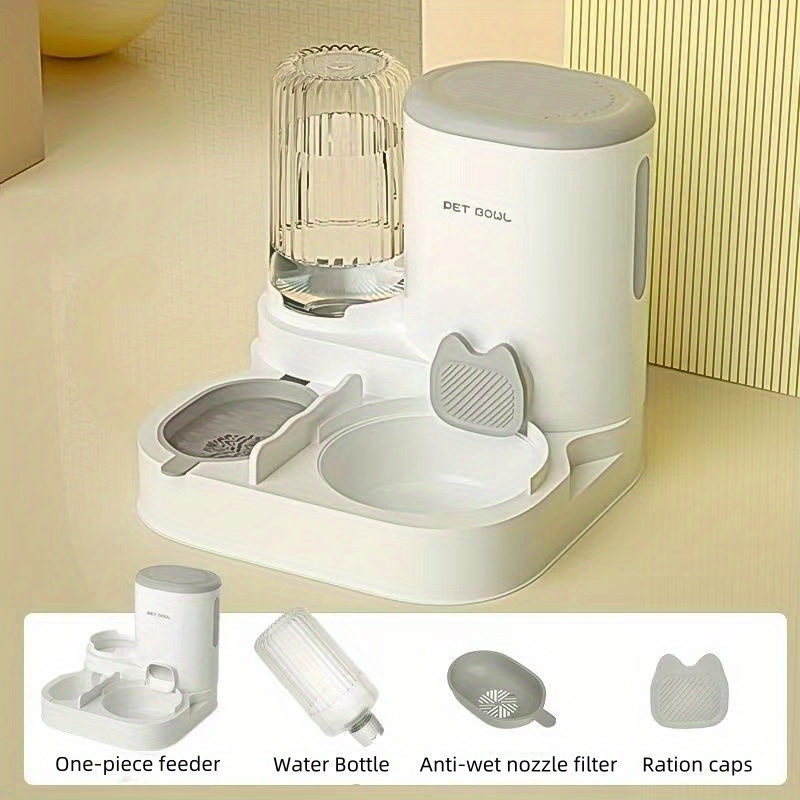 TEMU Alimentador Automático 2-en-1 y Dispensador de Agua para Gatos y Perros - Fuente de Todo con Cuenco de Comida de Acero Inoxidable, , No Requiere Pilas, Fuente de Agua para Gatos