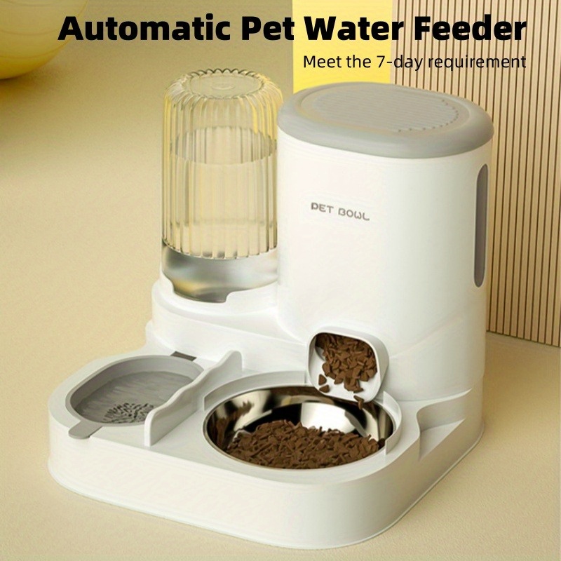 

Integrated Automatic Cat Water Fountain Food Dispenser Set With Feeder Bowl, Detachable And Washable, 2 In 1 Pet Self Feeding Station For Indoor Cats
