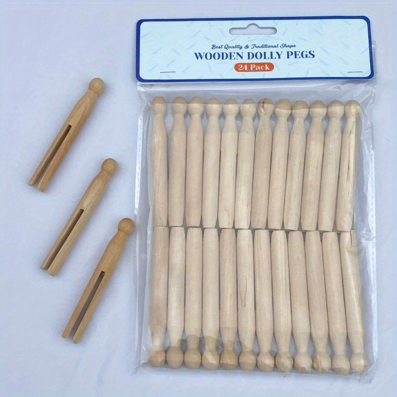 24 Traditional High Quality Natural Wooden Pegs For Laundry Line, Clothes Pins
