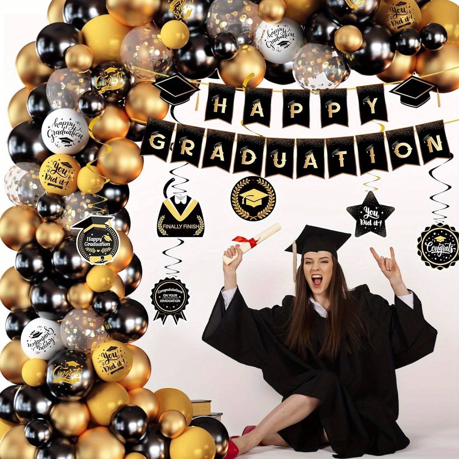 164pcs Graduation Balloon Arch, Balloon Decoration Box Set - 164 Piece ...