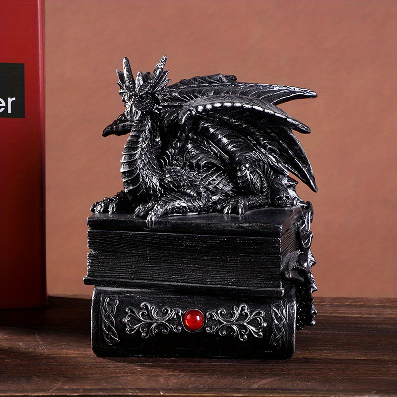 

Medieval Black Dragon Figurine Jewelry Keeper Box, Resin Gothic Dragon Sculpture Trinket Storage Case With Ornate Details, 1 Piece
