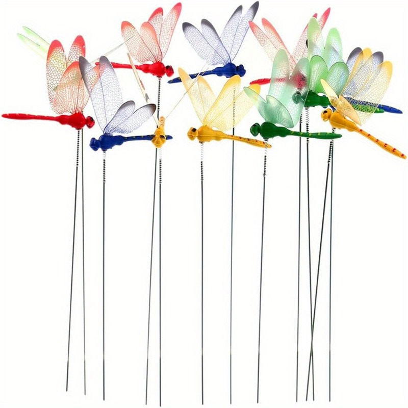 

Vibrant 12-piece 3d Dragonfly Garden Stakes - Waterproof Pvc & Plastic, Assorted Colors (blue, Red, Green, Yellow) For Patio & Wall Decor