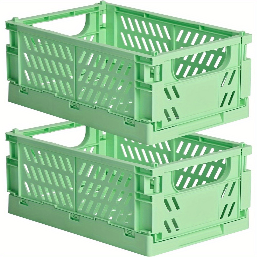

2-pack Pastel Collapsible Storage Crates With Clip-on Closure, Mini Plastic Rectangle Baskets For Bedroom, Classroom, Office, And Home Organization