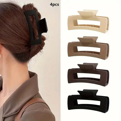 4pcs elegant vintage matte hair claw clips large rectangular non slip hair clips for women color ponytail holders black beige brown dark brown cute hair clips