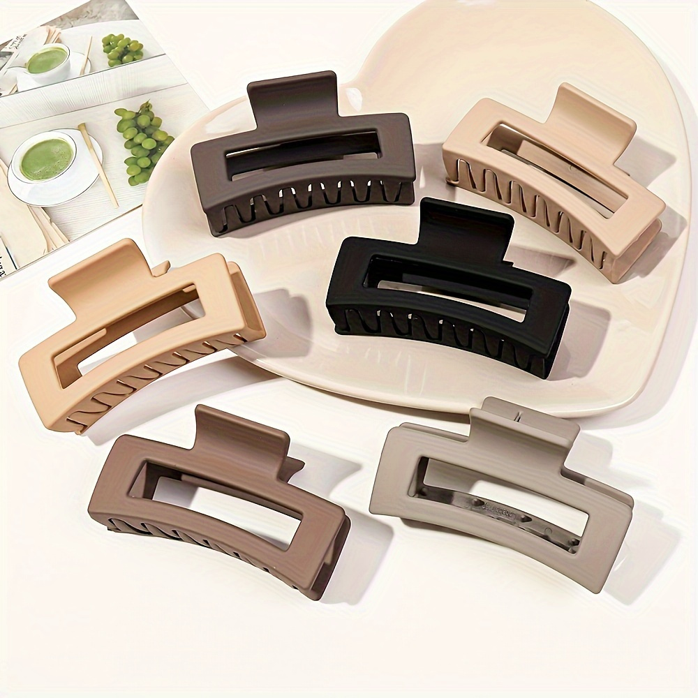 TEMU 6 Pcs Rectangle Hair Claw Clips Set, Non-slip Jaw Clips For Women And Girls, Elegant Oblong Styling Accessories For Thin And Thick Hair, Solid Color Plastic Claws - Suitable 14+