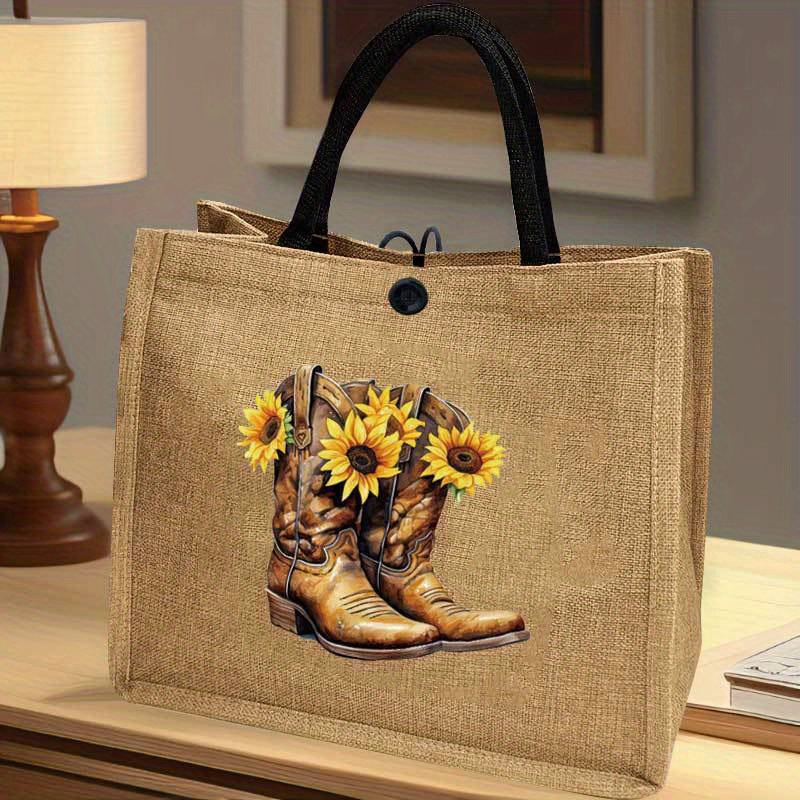 

Sunflower Series Print Tote Bag, Large Capacity Shoulder Bag, Women's Casual Handbag For Commuting School Shopping