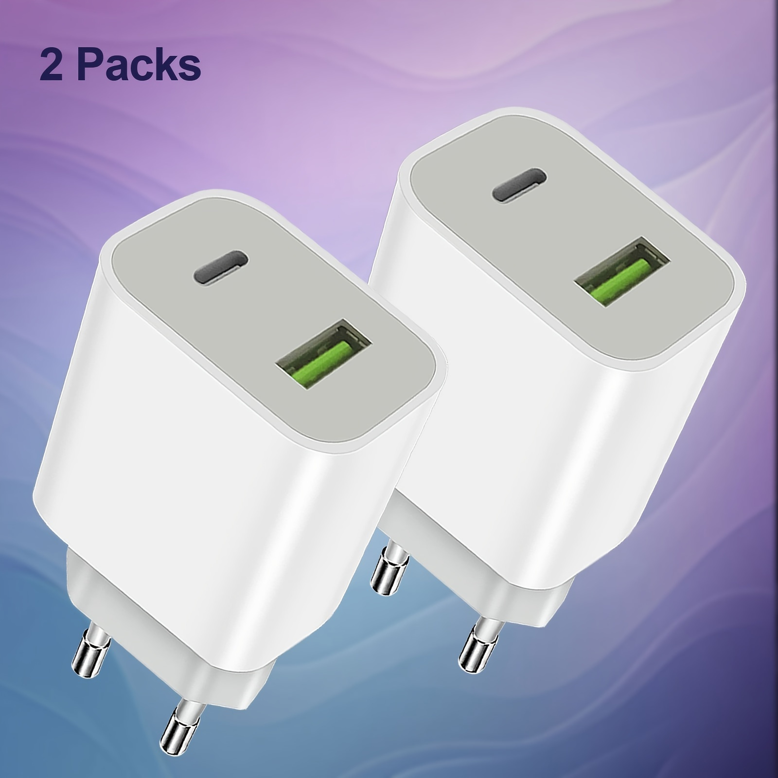 

2-pack With Fast Charging, Universal Power Adapter For 14/14 Pro/13/12/11/xs, Samsung Galaxy, Connector, 220-240v European Standard Plug, 10-20w Output Power
