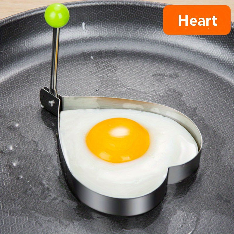 Juego de 4 moldes para huevos de acero inoxidable, con formas de corazón, estrella, flor y redonda, herramienta para dar forma al desayuno