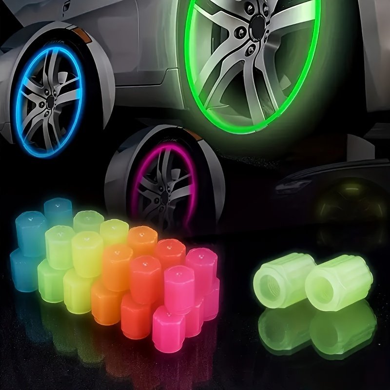 

4pcs Universal Fluorescent Car Tire Valve Stem Caps - Luminous Metal Bicycle Valve Caps - Decorative Car Accessories