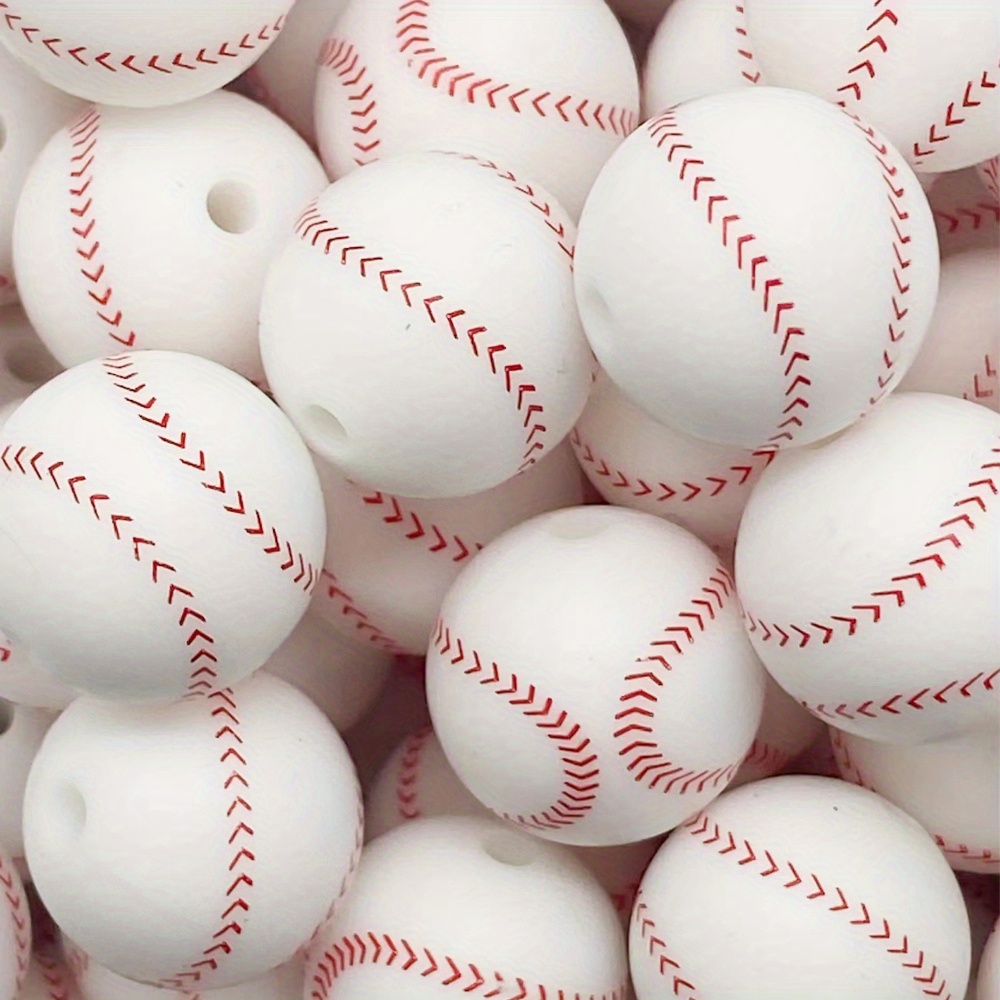 

10pcs 15mm Baseball Silicone Beads, Sports Shaped For Creative Personality Key Bag Chain Beaded Decors Accessories