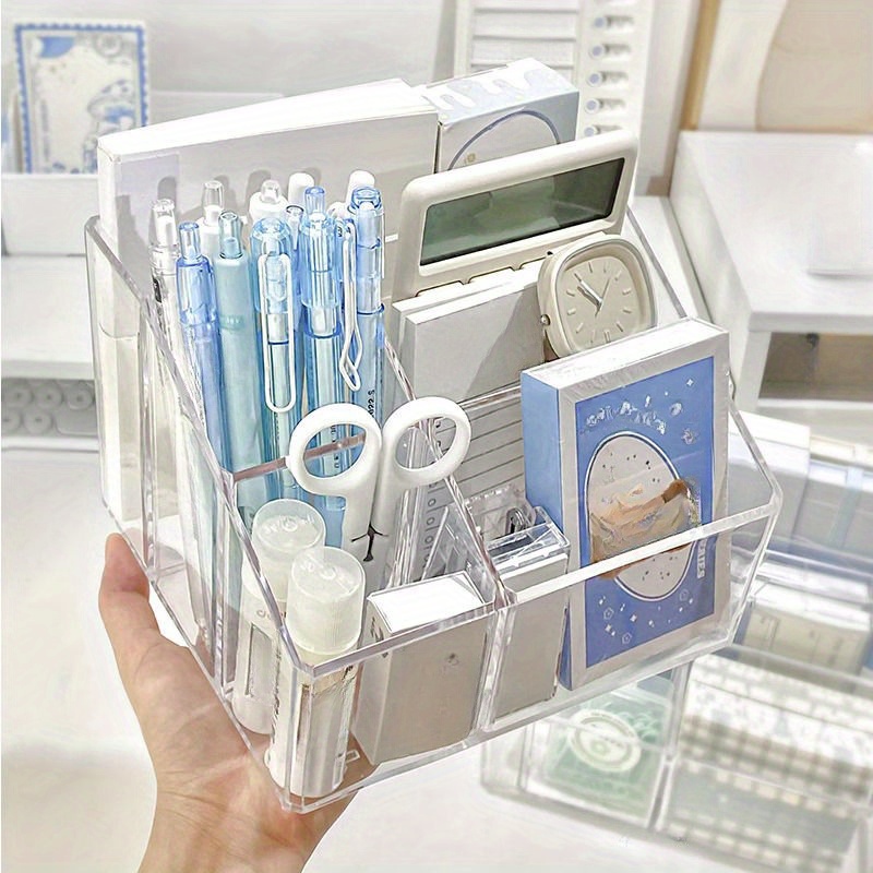 

Large-capacity Acrylic Desk Organizer - Transparent Pen Holder & Sticky Note Storage Box For Office Supplies