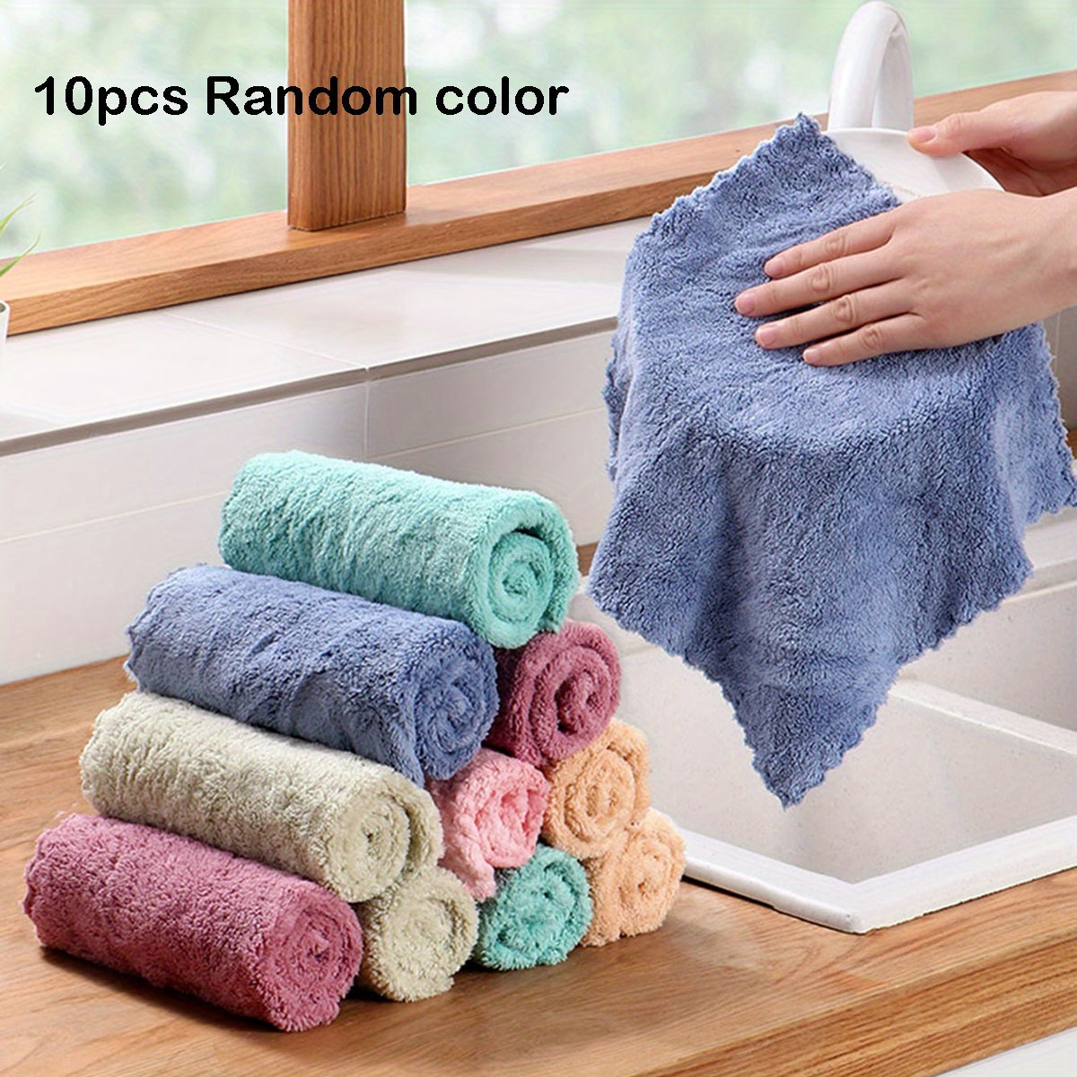 TEMU 5/10pcs, Dishcloth, Household Thickened Dish Cloth, Super-absorbent Dish , Cleaning , , Absorbent, Does Not Fall Off, Does Not Stick To Oil, Cleaning Supplies