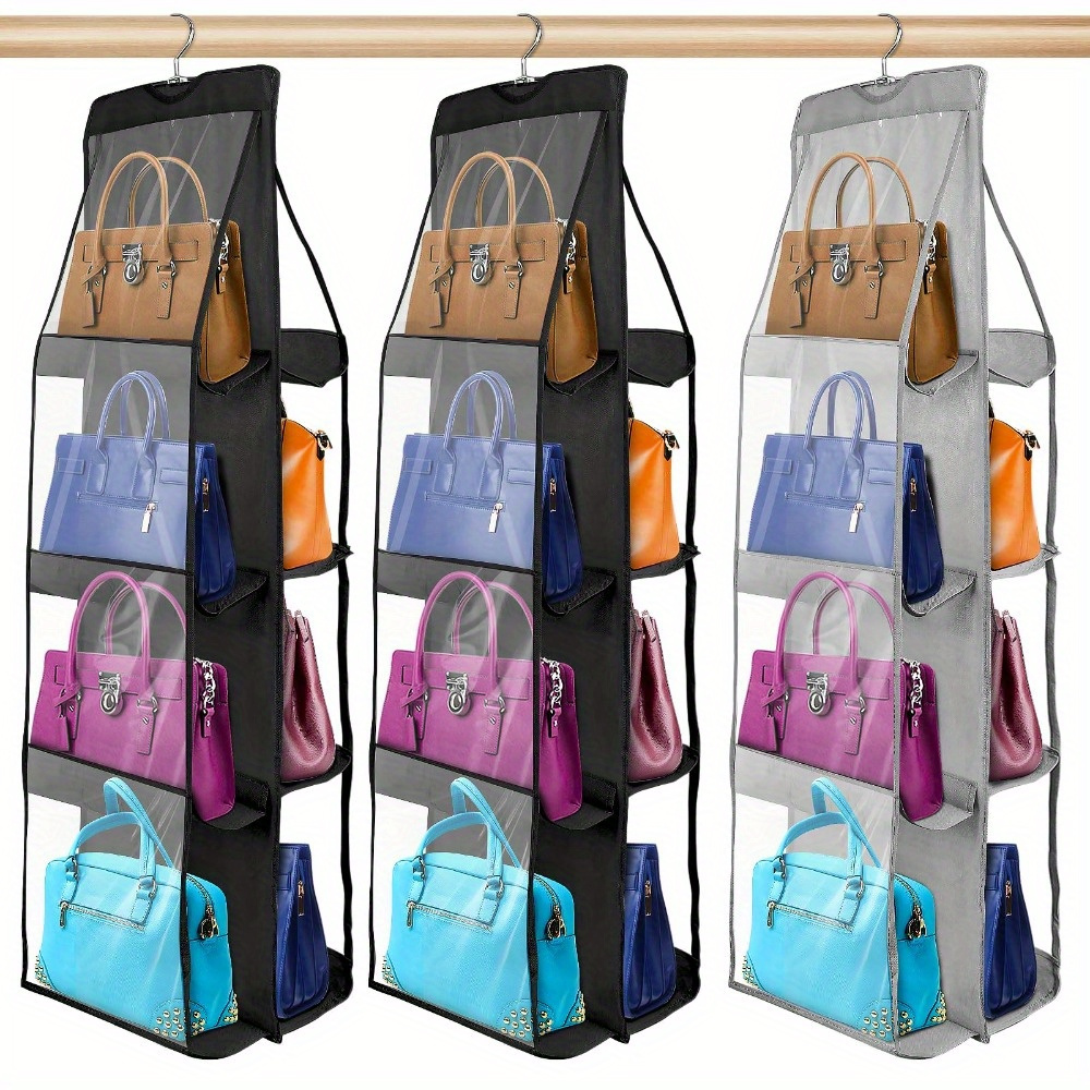 

Hanging Handbag Purse Organizer With 6/8 Pockets - Space-saving Wardrobe Closet Storage For Bags, Unfinished Fabric Material, Retail Store Fixture And Equipment - 1 Piece