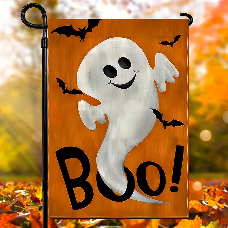 

Spooky Season Welcome: Double-sided Halloween Ghost Garden Flag - Durable Linen, Waterproof Outdoor Lawn & Porch Decor, 12x18 Inches