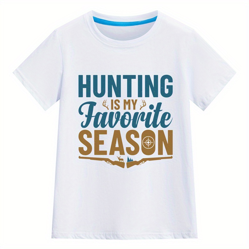 

Hunting Favorite Season Print Casual Short Sleeve T-shirt For Boys, Lightweight Comfy Versatile Trendy Tee, Boys Summer Outfits Clothes