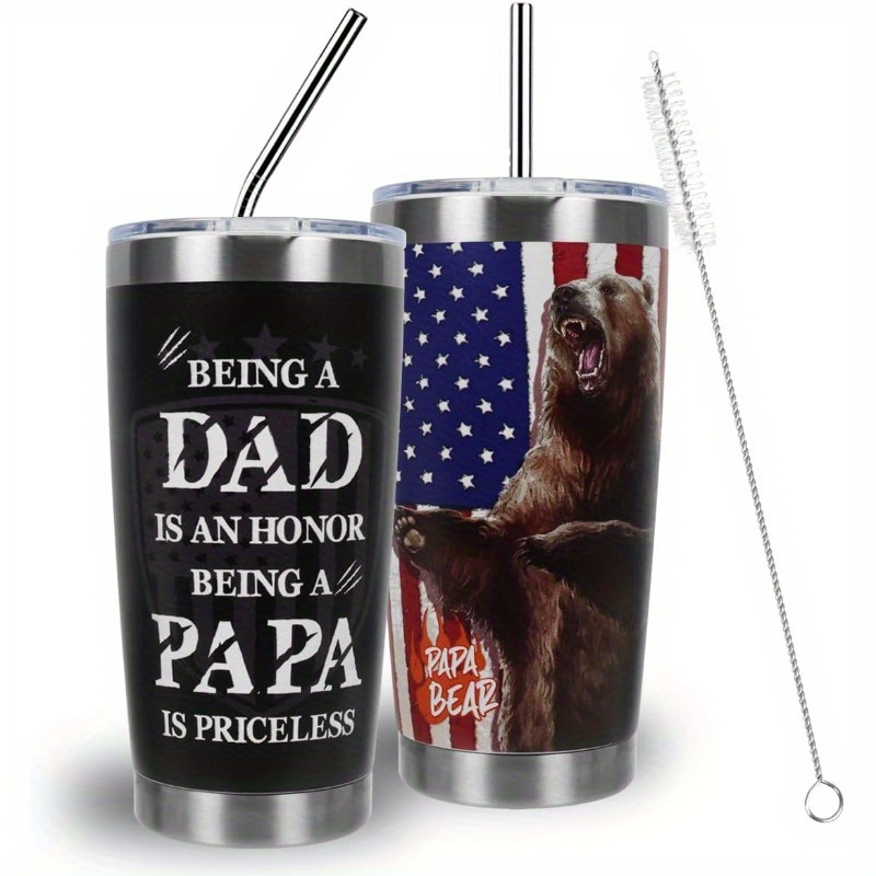 

Dad Christmas Gifts From Daughter Son - 20oz Papa Tumbler With Straw And Lid - Stocking Stuffers For Dad, Father In Law, Husband Birthday Appreciate Present (flag)