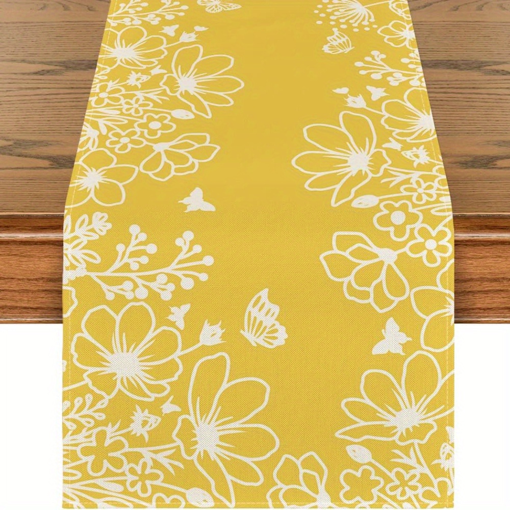 

Artoid Mode Yellow Bloom Flowers Butterfly Spring Table Runner, Rectangle Polyester Woven Cover For Home Party Kitchen Dining Table Decoration, 13x72 Inch