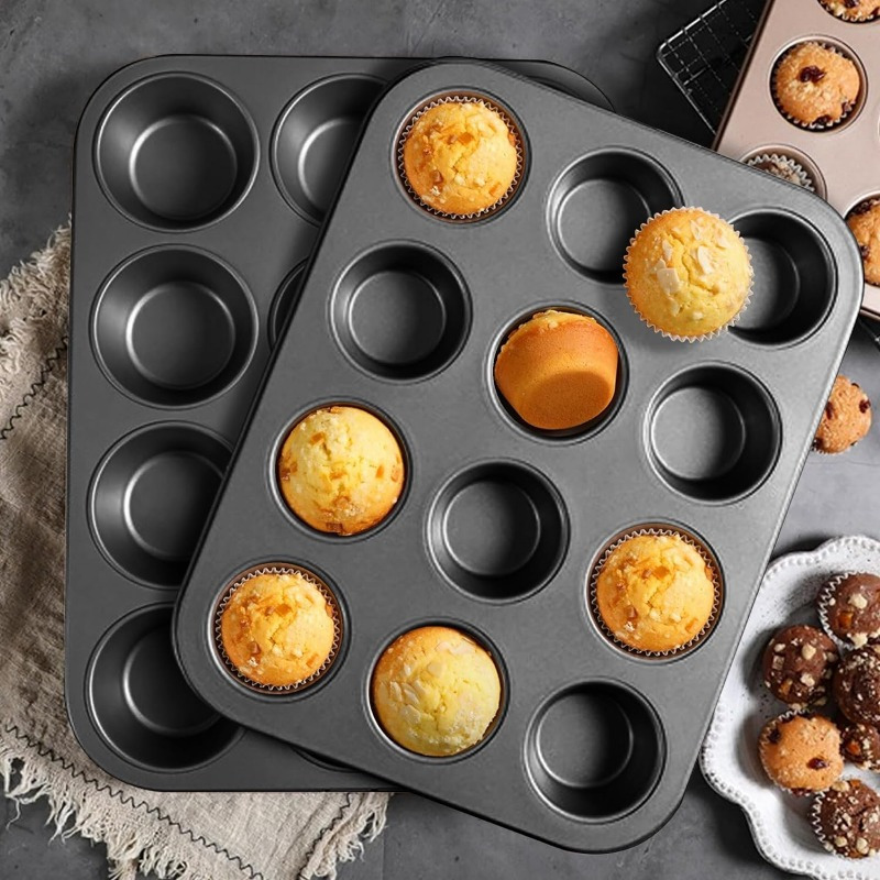 

Premium Nonstick Muffin & Cupcake Pan - 12-cup Carbon Steel Baking Tray For Cheesecakes, Perfect For Christmas - Black