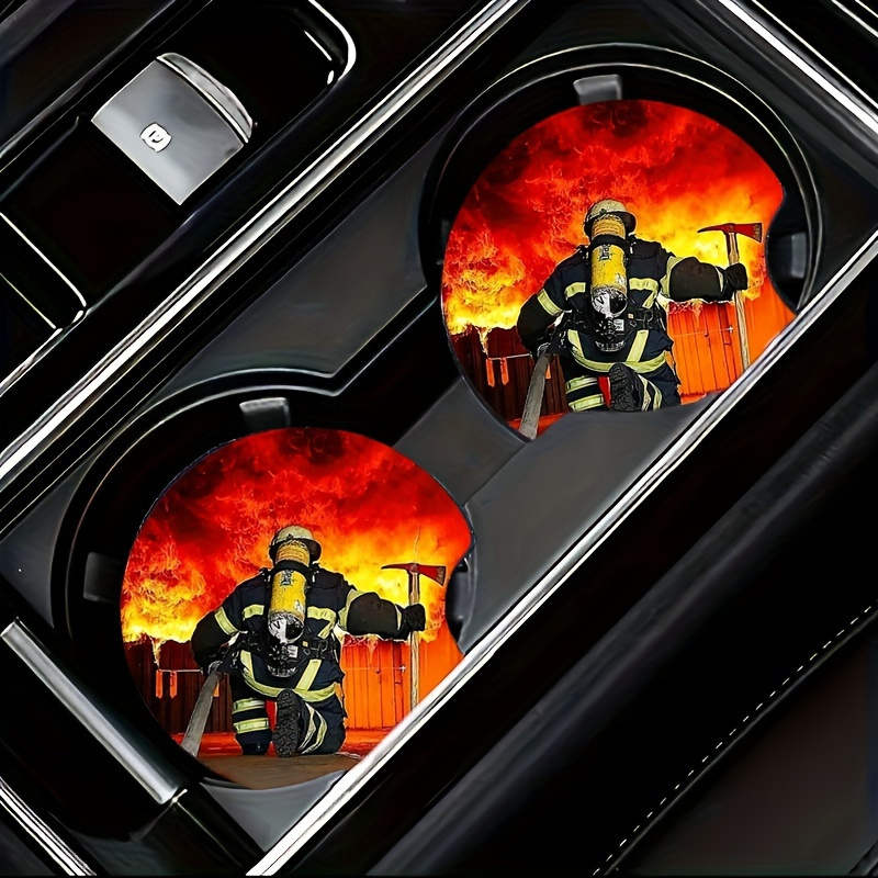 

2pcs Firefighter Eva Car Cup Holder Coasters, Non-slip Interior Decoration Accessories For Cars, Suvs, Trucks - Perfect Holiday Gift