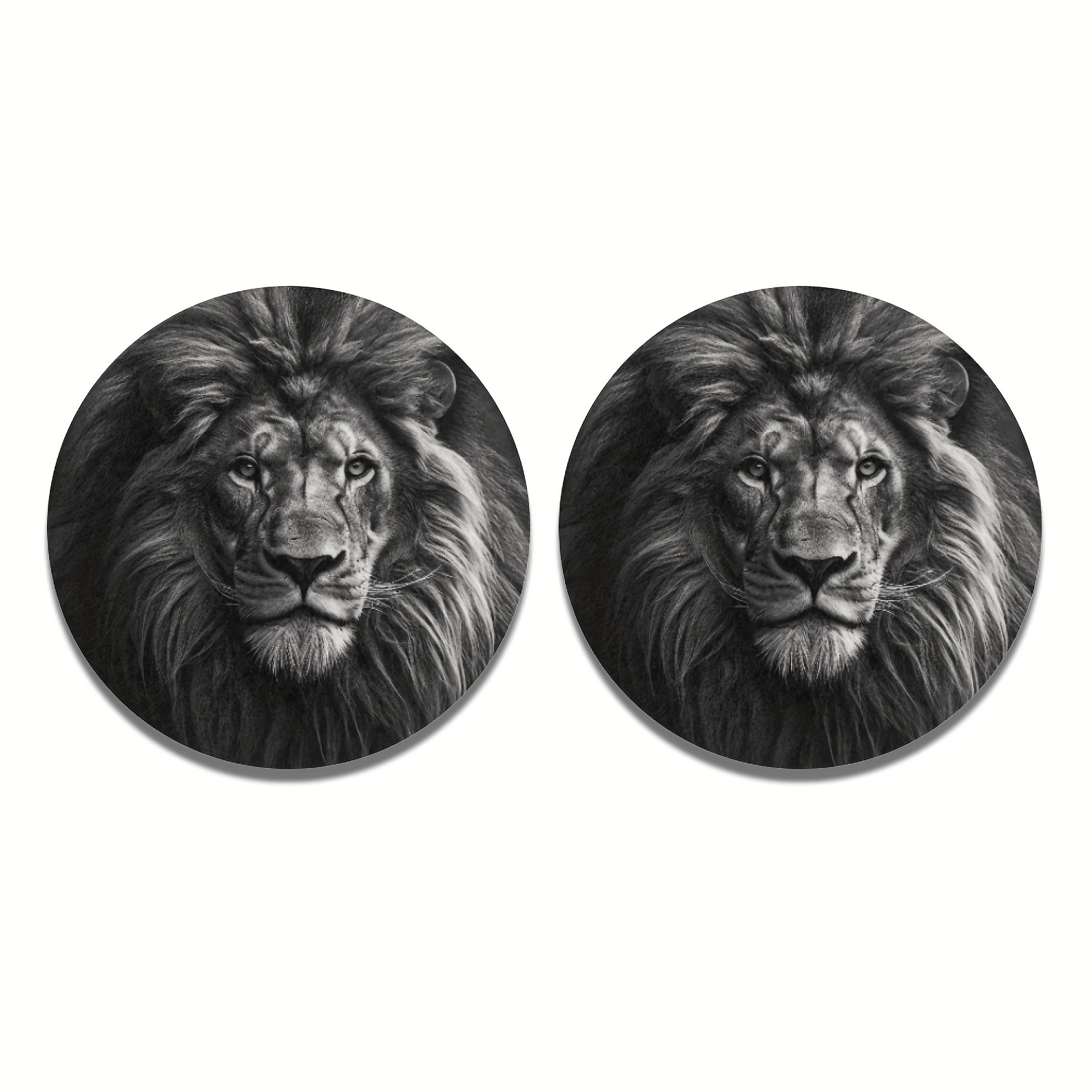 2pcs Lion Pattern Car Cup Holder Coasters, Absorbent Car Cup Holder Coasters For Drinks, Car Additions For Women, Men