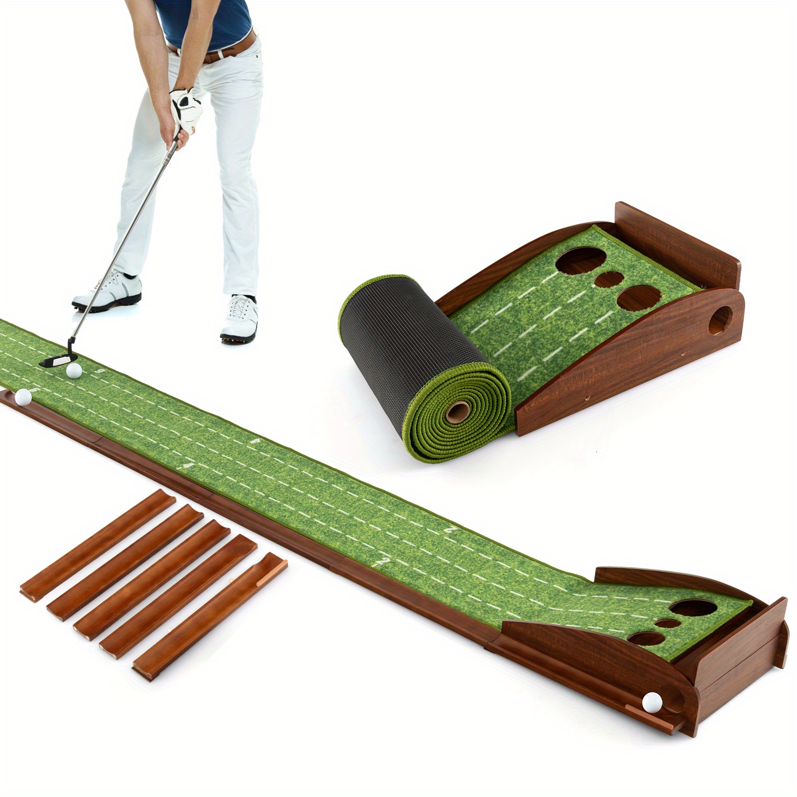 

Goplus Putting Green Practice Golf Putting Mat With Auto Ball Return And 3 Hole Sizes