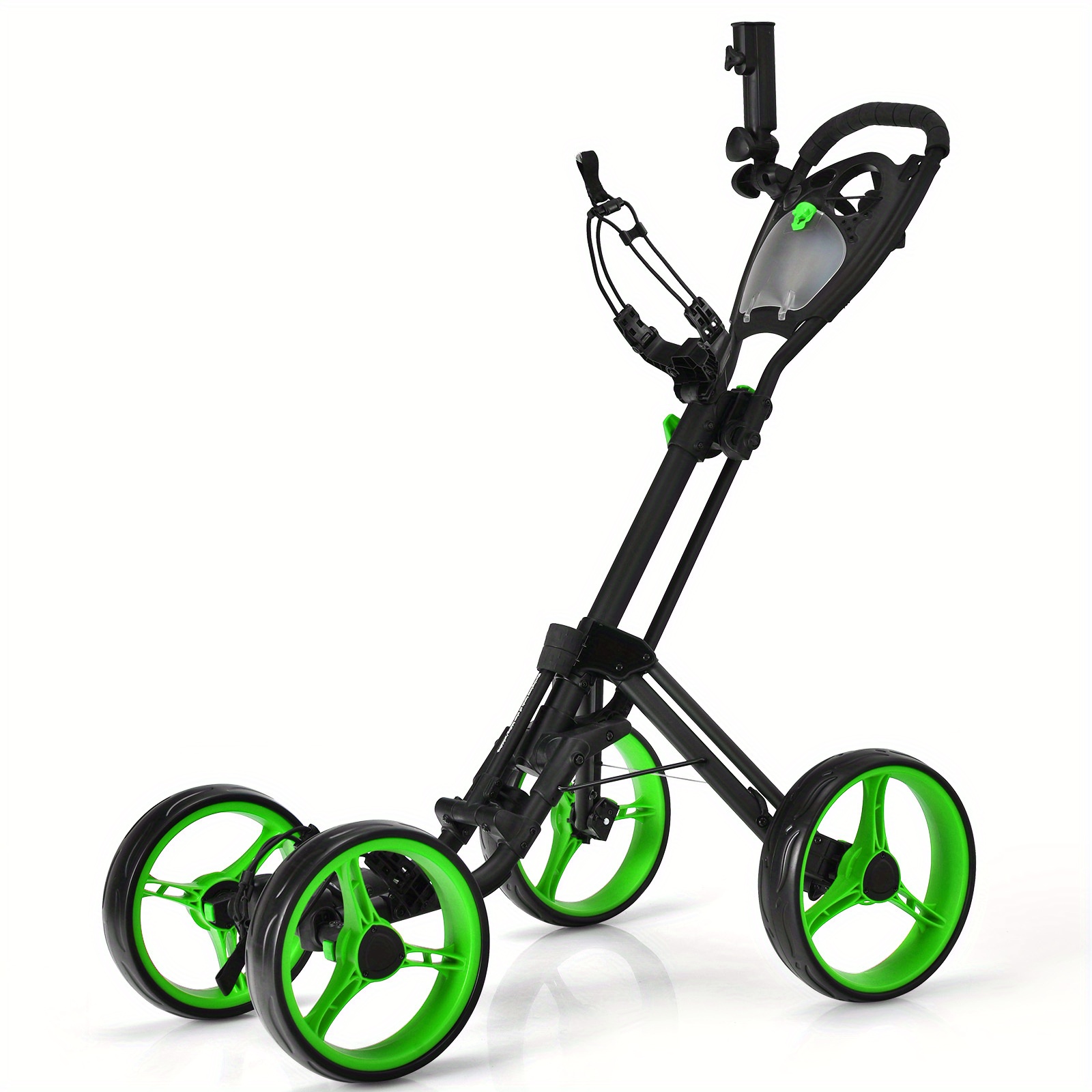 

Goplus Folding 4 Wheel Golf Push Cart W/brake Scoreboard Adjustable Handle Green