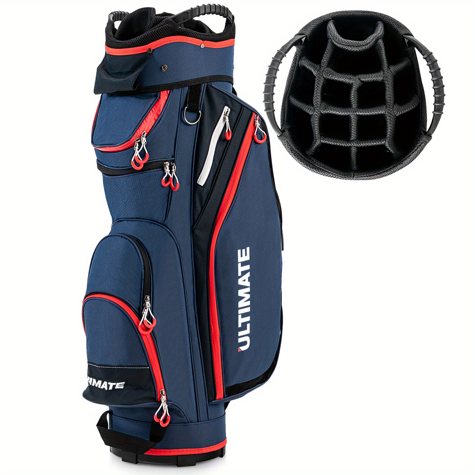 

Goplus 11'' Golf Cart Bag W/8 Zippered Pockets & 14 Way Top Dividers Rain Hood