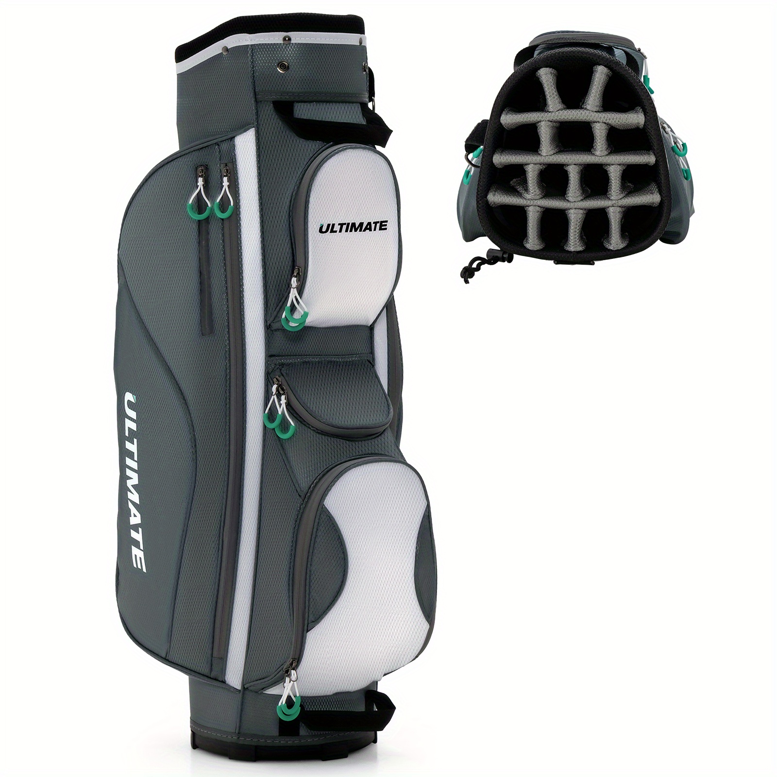 

Goplus 14 Dividers Golf Cart Bag W/7 Zippered Pocket Cooler Bag Rain Hood Valuable Bag