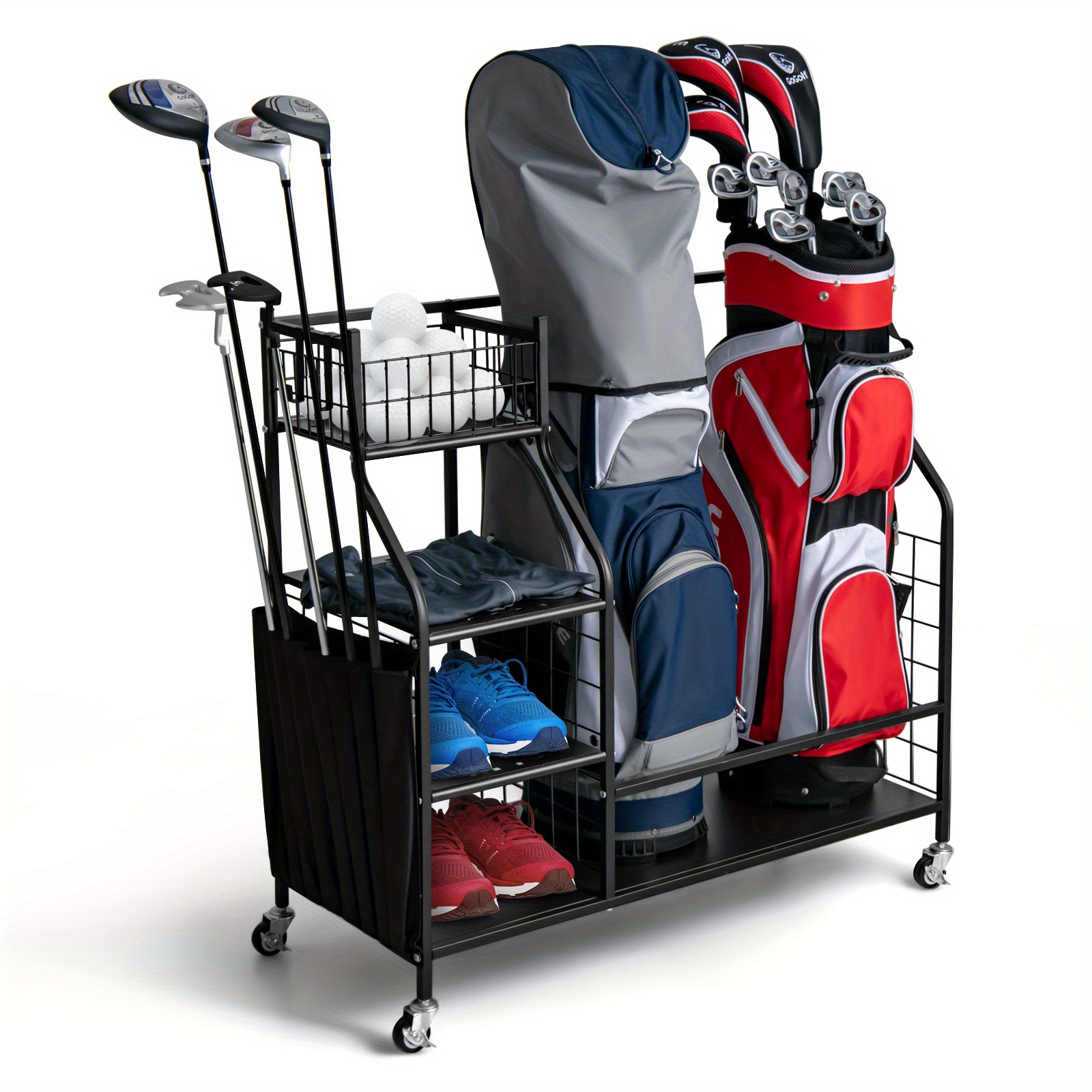 

Goplus Extra Large Golf Bag Storage Rack For Garage Fits 2 Golf Bags Organizer W/wheels