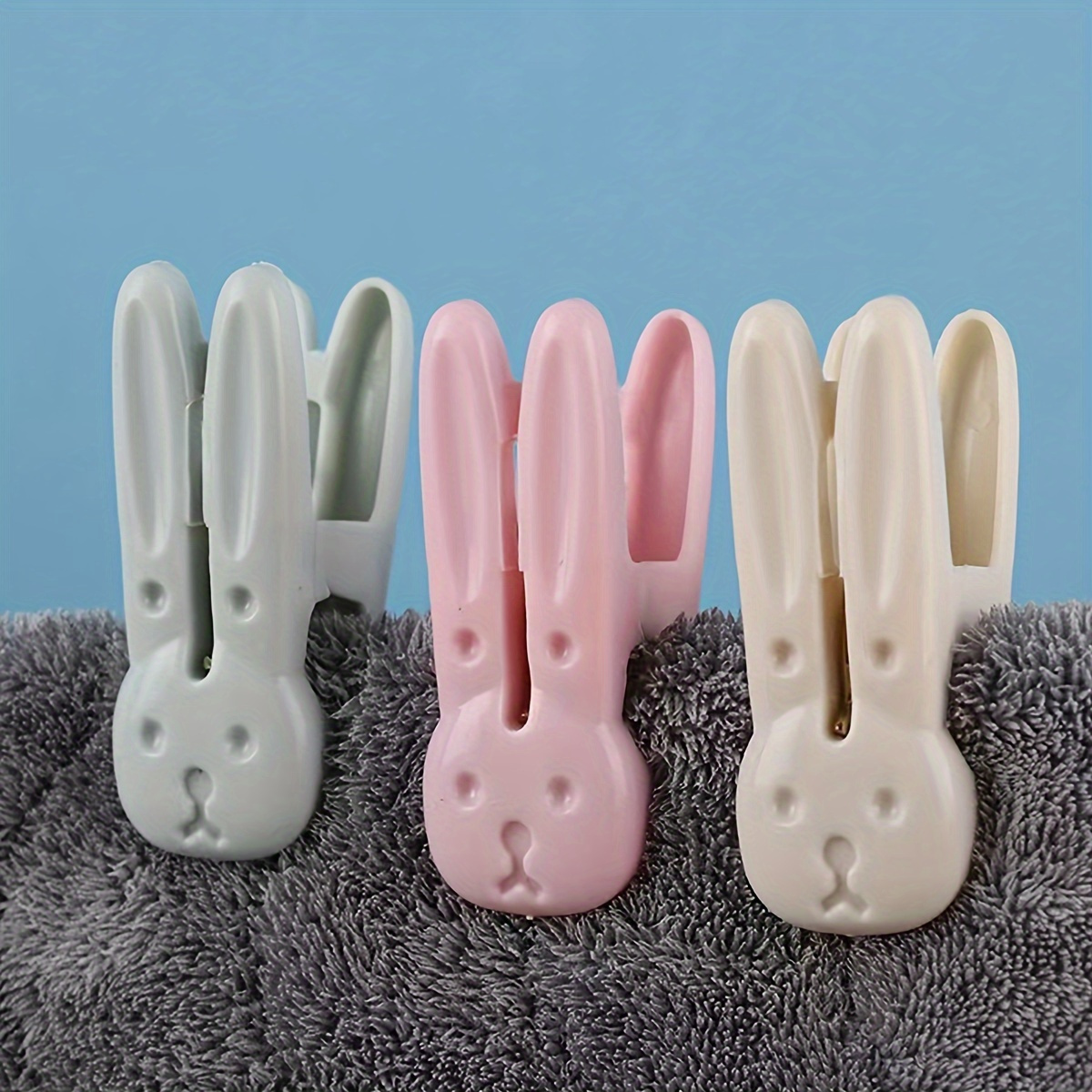 10pcs cute rabbit shaped plastic clothespins windproof non slip multifunctional laundry clips for underwear socks towels   household clothes drying pins details 4