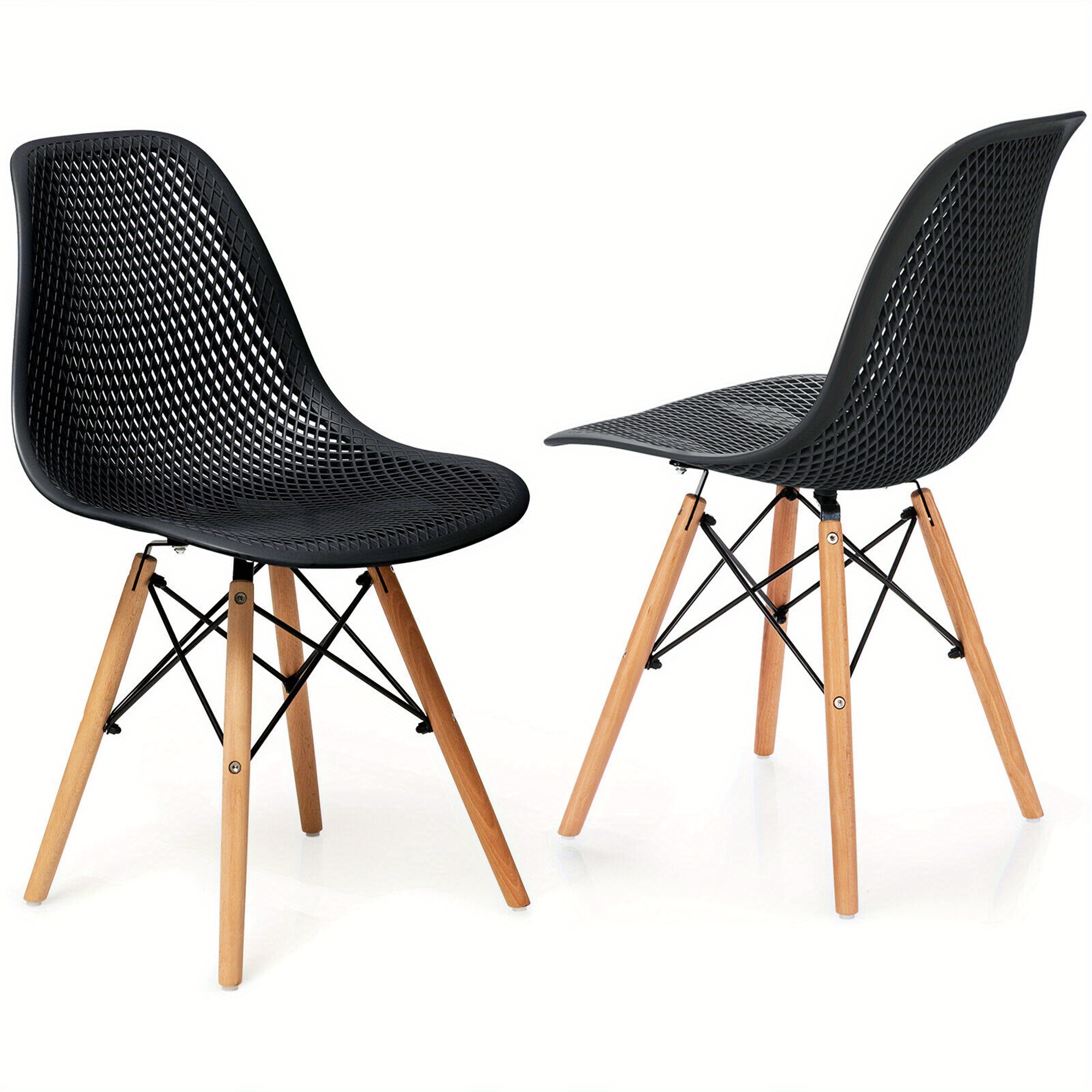 

Gymax 2pcs Modern Dsw Dining Chair Office Home W/ Mesh Design Wooden Legs Black