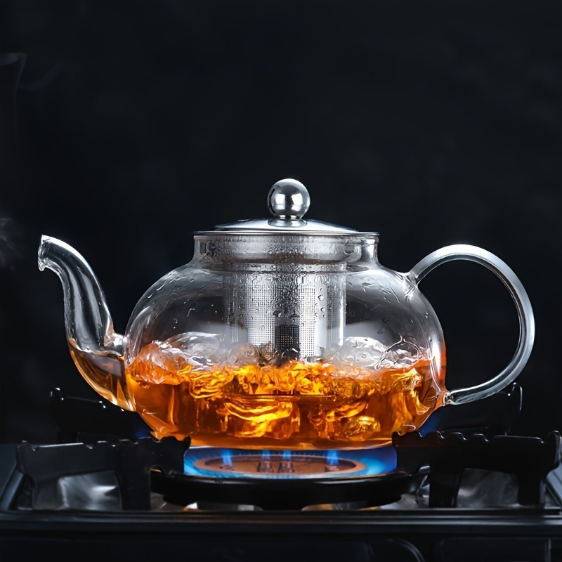 

1pc High Borosilicate Glass Teapot With Stainless Steel Infuser – 800ml Clear Glass Tea Pot For Stovetop – Heat Resistant Loose Leaf Tea Brewing Kettle