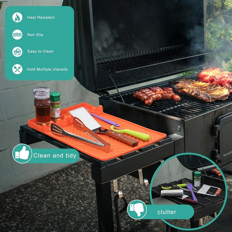 Griddle Mat Compatible With Blackstone, Silicone Grill Tools With Drip Gray