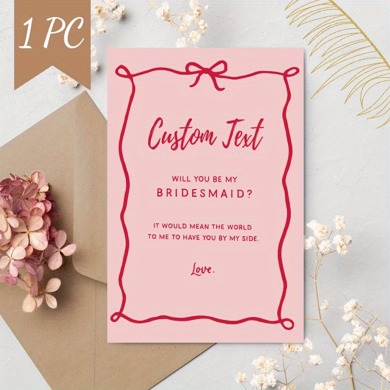 

1pc Customizable Bridesmaid Proposal Card With Envelope – Blank Inside, Personalized Wedding Invitation, Bridesmaid Thank You Greeting Card For Wedding Engagement Celebrations