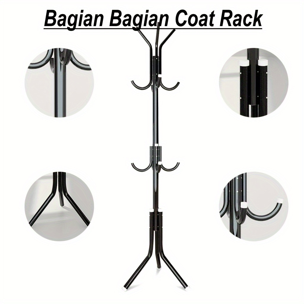 versatile metal coat rack free standing hall tree with storage for hats jackets wallets details 3