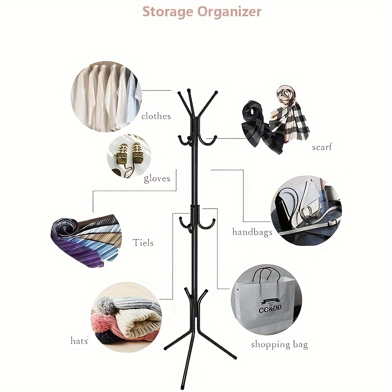 versatile metal coat rack free standing hall tree with storage for hats jackets wallets details 5