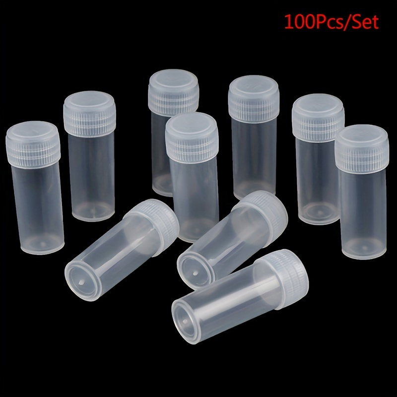 

100pcs 5ml Plastic Test Tubes With Screw Cap, Unscented, Refillable Containers For School Chemistry Supplies And Travel Accessories