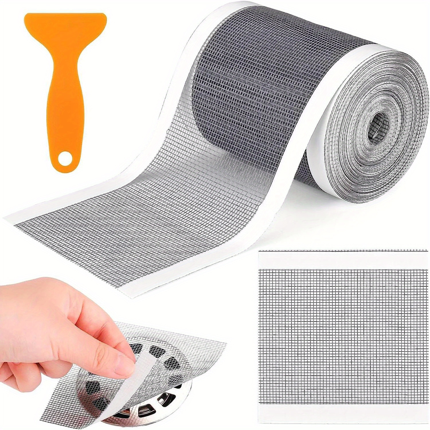 

1 Roll Shower Drain Hair Catcher Tape, 196.85in Self-adhesive Metal Mesh Sink Strainer, Non-waterproof Floor Drain Stickers For Bathroom