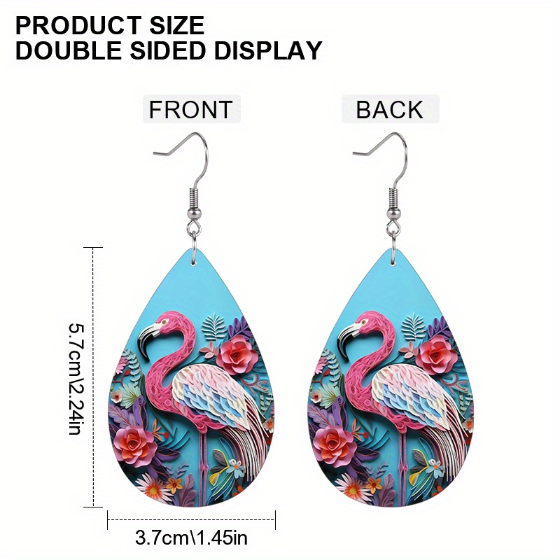 Flamingo Flower Embossed Teardrop Earrings, Lightweight